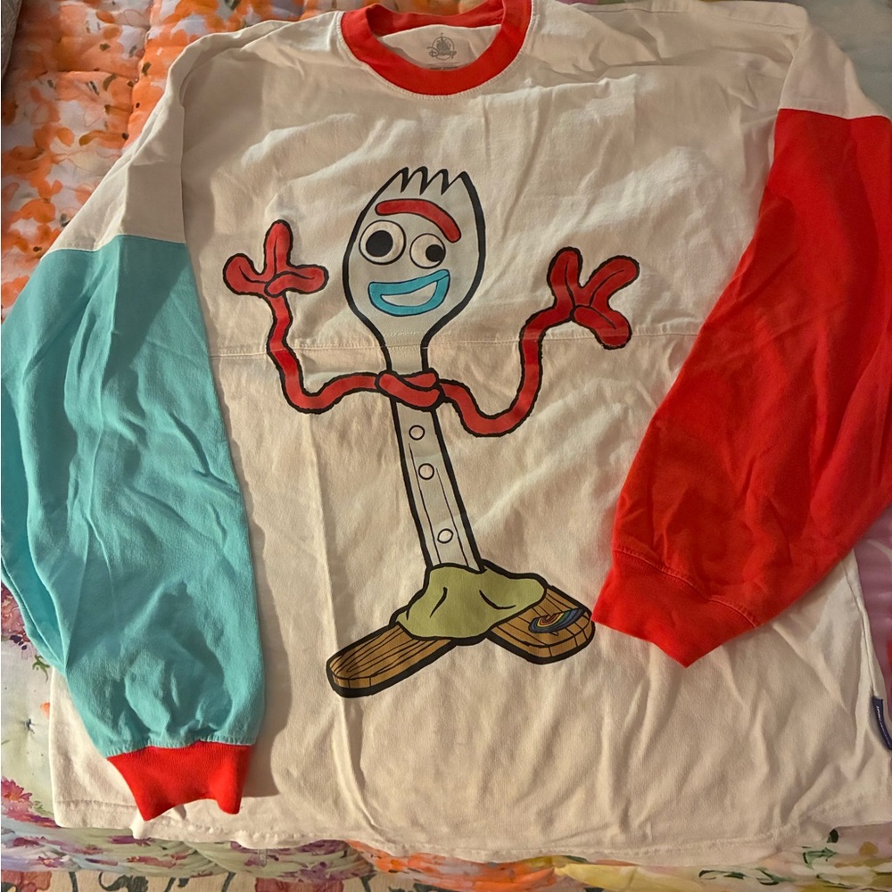 Forky Graphic Long-Sleeve Kids Tee - White, Red & Aqua